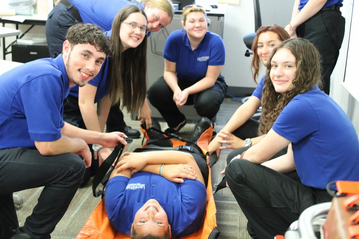 EMS students training together in uniform